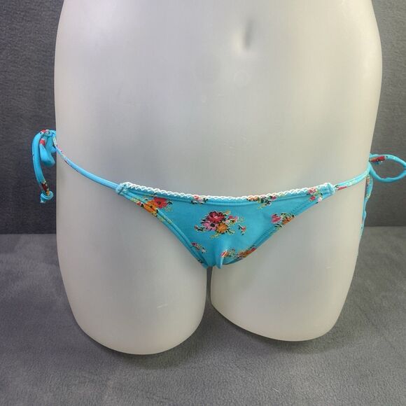 AGUA DOCE Brazilian 2-pc Bikini Size Large Blue Flowers Lace Trim Hip Tie - Picture 2 of 8